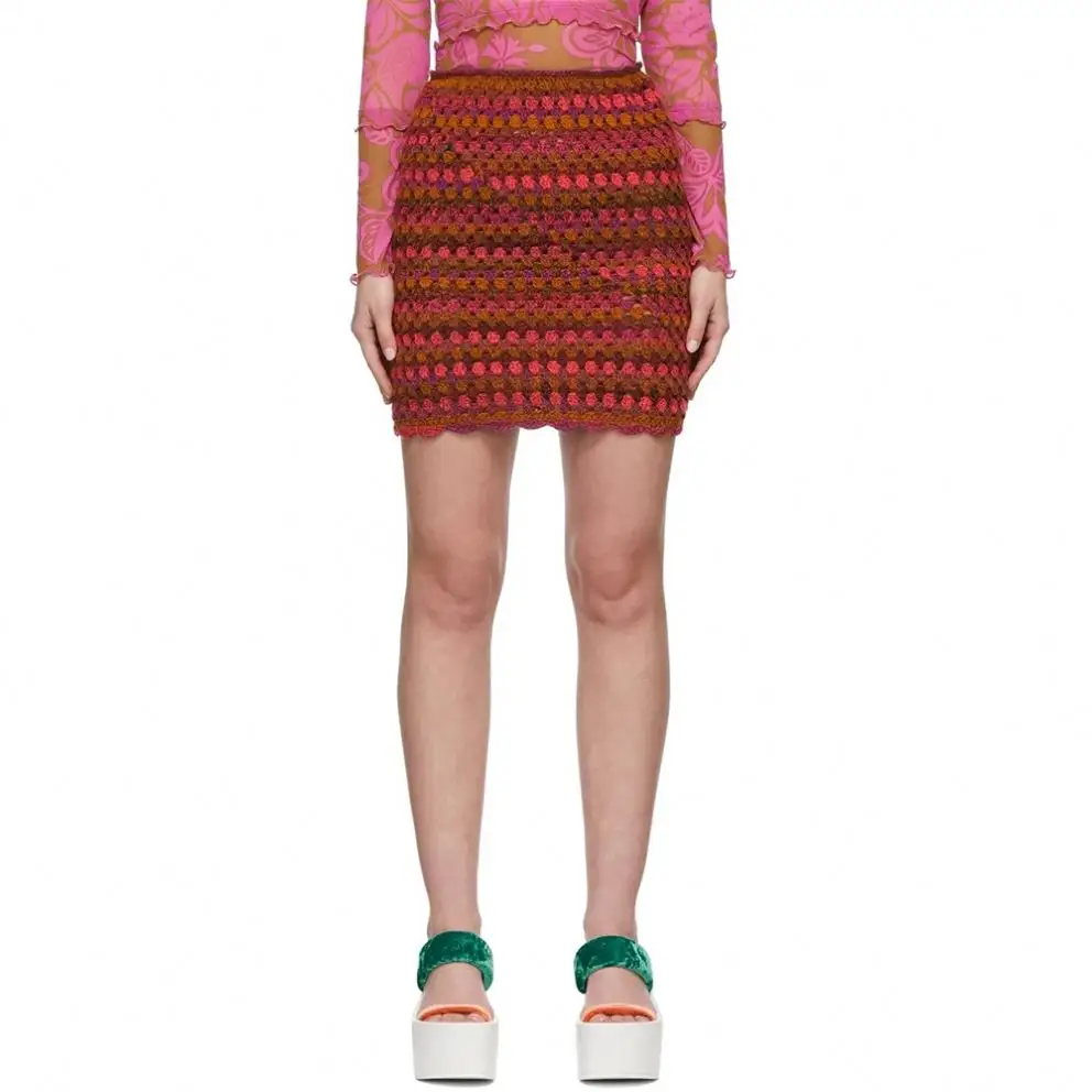 OUTENG-minifalda Rosa personalizada de ganchillo para mujer, falda de cintura alta, Sexy, de punto