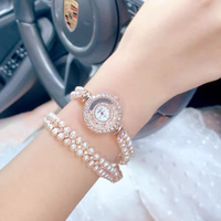 Montre-bracelet à quartz pour femme avec cadran en verre incrusté de diamants, multi-cercles, avec affichage de pointeur
