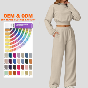 Ensemble de survêtement pour femmes, sweat-shirt court et pantalon de survêtement, impression en relief, deux pièces, survêtement pour femmes, vente en gros personnalisée - Product Image 1