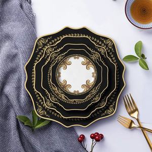 Juegos de Vajilla de Cerámica Negra y Dorada con Diseño de Girasol, Platos de Porcelana para Cena, Postre y Pan - Product Image 4