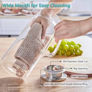 1L 1.2L 冷水ポット 大容量 家庭用 水差し 蓋とハンドル付き ジュースポットセット 高ホウケイ酸ガラス - Product Image 2