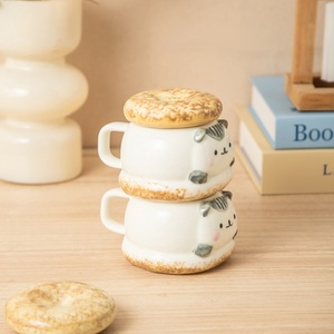 Tazza in Ceramica Lelyi con Coperchio, Design <span class=keywords><strong>Gatto</strong></span> Cartoon Carino Fatto a Mano, Tazza da Caffè Creativa e di Alta Qualità - Product Image 3