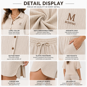 Ensemble pyjama femme en tricot doux certifié OEKO-TEX, col et manches courtes, broderie personnalisée, OEM, ODM, vente en gros - Product Image 3