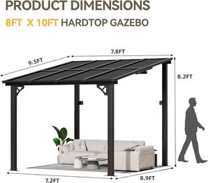 Pergola murale 8x10 en promotion, grandes auvents robustes à fixer au mur pour terrasses, patios et jardins - Product Image 4