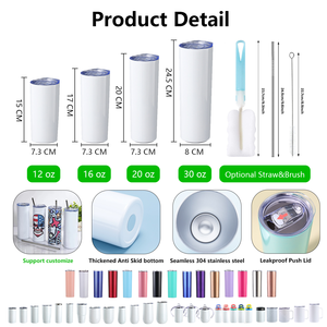 Tasses à café isothermes à double paroi bon marché en acier inoxydable blanc de 20 oz, forme droite et fine, vierges pour sublimation, entrepôt USA - Product Image 2