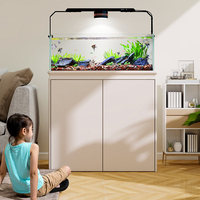 Nouveau Aquarium Intelligent de Luxe Moderne pour Salon, Bassin d'Eau Douce Domestique en Verre Ultra Blanc, Grand Filtre de Fond pour Paysage Naturel