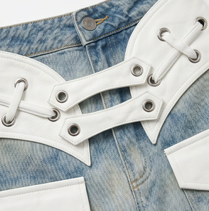 <span class=keywords><strong>Pantalon</strong></span> cargo ample et respirant pour femme Wangsheng, en denim délavé bleu clair, style Y2K, avec motif gaufré et coupe large, respectueux de l'environnement - Product Image 4