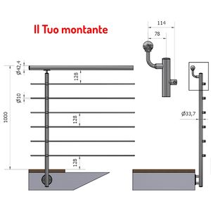เสื้อโค้ทสตรี P110131-6เฉียงตรง, 33.7 Ø 6-ซาติน Aisi 304สเตนเลสสตีลครอสบีมยึดด้านข้างติดความสูง - Product Image 1