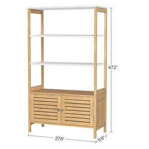 Meuble de salle de bain en bambou avec 3 étagères et doubles portes, armoire de rangement moderne - Product Image 2