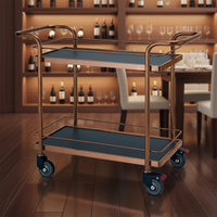 Chariot de service moderne en acier inoxydable à 4 roues pour spiritueux, vin, nourriture, et usage domestique, idéal pour hôtels, bars et salles à manger