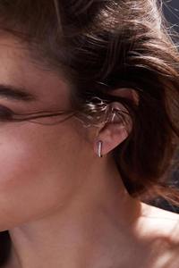 14k Gold Vintage Water Drop Shape Huggie Earrings Rhodium Plated U-Shape Hoops - Product Image 2