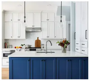 モダンなカスタムメイドの大理石天板L字型木製キッチン収納キャビネットアイランドテーブルセットPRIMAブランド中国製アパート用 - Product Image 2