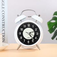 Jam Alarm lampu bercahaya, bel ganda jarum senyap jam meja dekorasi antik klasik Quartz Analog despertador reloj