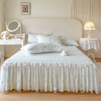 Parure de lit quatre pièces 2026 en soie de bambou glacée, motif floral, jupe de lit croissant, couleur unie, fraîche et rafraîchissante, avec couvre-lit en dentelle