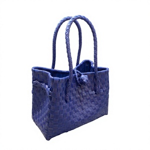 Sac fourre-tout en plastique tissé fait main, écologique, imperméable, pour le marché, les courses, sac à main personnalisé, panier de plage d'été pour femmes - Product Image 1