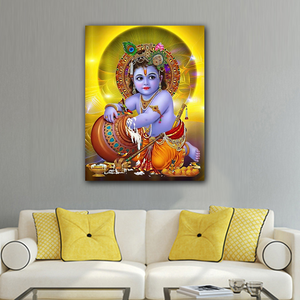 Venta al por mayor Makhan Chor Krishna impreso lienzo pintura hinduismo hogar pared decoraciones arte para sala de estar - Product Image 2