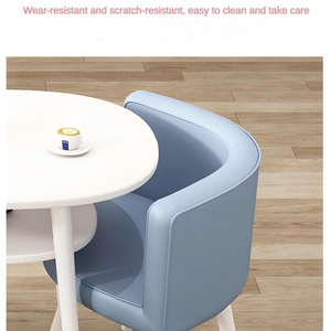 Hotel Sala de estar Muebles de oficina Diseño nórdico Moderno Simple Comedor de madera natural Juego de mesa blanca con 2 sillas de cuero - Product Image 4