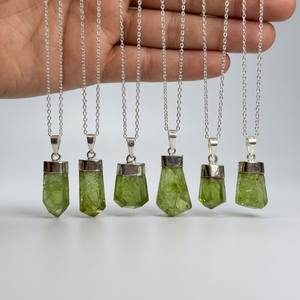 Beautiful Natural Peridot Pendant Necklace with 925 Sterling Silver Cap <b>Raw</b> Green Gemstone Jewelry - Product Image 1