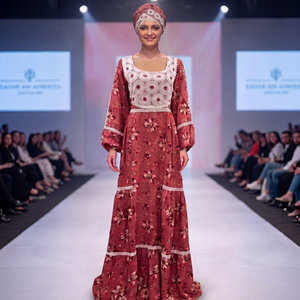 Robe longue d'été élégante et luxueuse à imprimé floral africain en rayonne, manches longues bouffantes, bordure en dentelle, séchage rapide, respirante, traditionnelle - Product Image 5