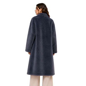 Manteau long femme bleu poussière en fausse fourrure de vison, col montant, bouton fleur en strass, coupe ample, longueur maxi, vêtement d'extérieur de luxe pour l'hiver, accepte les petites quantités (MOQ) - Product Image 2
