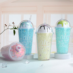 Zhen Ai Macaron Colored Plastic Straw Cup Double Walled Bpa Free Summer Party Drinkware 500ml - Product Image 4