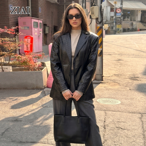 Blazer <span class=keywords><strong>Oversize</strong></span> in Pelle Goffrata Effetto Coccodrillo da Donna ZIAI |   <span class=keywords><strong>Giacca</strong></span> in <span class=keywords><strong>Ecopelle</strong></span> Nera, Abbigliamento Casual e Formale per Tutte le Stagioni - Product Image 3