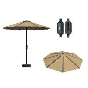 Parapluie extérieur à énergie solaire avec panneau solaire avec poteau réglable coupe-vent pour jardin, terrasse, piscine, patio g