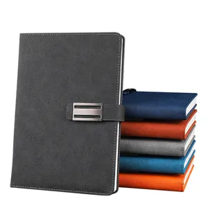 Luxury Promotional Gift Item Business Corporate Office PU Leather A5 Sewing Bind Notebook Metal Magnet Bookmark