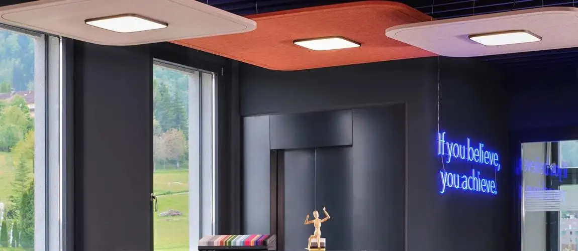 Ofis aydınlatması için ECOJAS yeni akustik ışık halkası Led kolye ışık Linkable daire Led doğrusal ışık