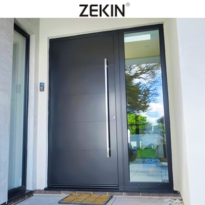 Portes d'entrée modernes ZEKIN DOOR, style contemporain minimaliste, texture graphite déchirée, hautement isolées, pour entrée principale de la maison - Product Image 1