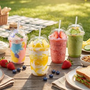 Gobelets en plastique jetables personnalisés avec logo imprimé, avec couvercles, 10/12/16/24 oz, fond rond, en PET transparent en forme de U, pour boissons glacées - Product Image 4
