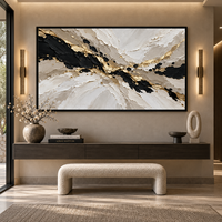 Toile abstraite texturée 3D en or noir et ivoire, art mural horizontal de luxe pour la décoration de salon d'hôtel, bureau