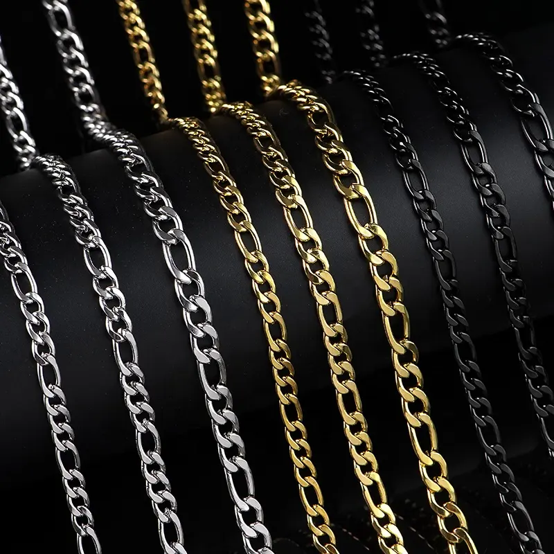 Men Stainless Steel NK Cable Franco Rope Chain 18K Gold Plated Filled Figaro Chain Fashion Necklace