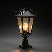 Lanterne vintage électrique d'extérieur étanche en aluminium galvanisé avec panneau en verre, lumière blanc chaud, pour villa, clôture, jardin