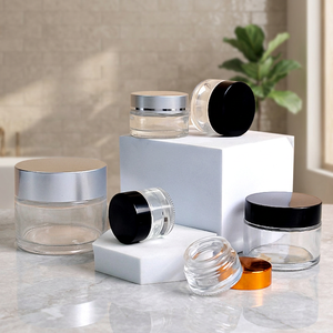 Custom Logo Premium 5g 15g 20g 30g Clear <b>Glass</b> Cream Jar Lid Plastic Screw Cap Custom Color Wholesale Sealed Cosmetic <b>Container</b> - Product Image 1