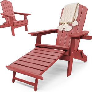 Chaise longue de Patio pliable avec Ottoman inclus, rouge sertissage, chaise <span class=keywords><strong>Adirondack</strong></span> robuste, <span class=keywords><strong>fauteuil</strong></span> résistant à tous les temps - Product Image 1