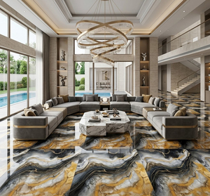 Porcelanato <span class=keywords><strong>de</strong></span> Lujo Fácil <span class=keywords><strong>de</strong></span> Limpiar, Modernos para Piso, Azulejos <span class=keywords><strong>de</strong></span> Porcelana Pulida en Negro y Dorado con Efecto Mármol 60x60 para Sala <span class=keywords><strong>de</strong></span> Estar 24x24 - Product Image 4