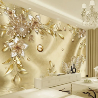 Papier peint autocollant de style européen, motif damas doré 3D, fleurs luxueuses, pour salon, décoration intérieure