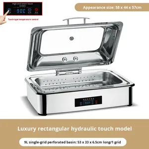Luxury Gold Digital <b>Electric</b> Chafing Dish Stainless Steel <b>Buffet</b> <b>Food</b> <b>Warmer</b> With Hydraulic Soft Close Glass Lid For Hotel Weddi - Product Image 5