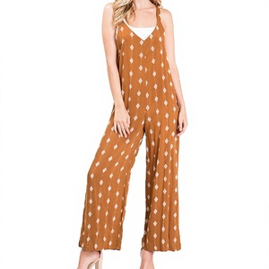 Mono Palazzo con estampado de escote en V para mujer, mono informal con estampado de último diseño para mujer - Product Image 1