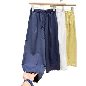 Women's XL Size Summer Casual Trousers Loose-Legged <strong>Harem</strong> <strong>Pants</strong> Elastic Mid Lace Solid Color Wide-Leg Fit for Wrinkled Girls - Product Image 5