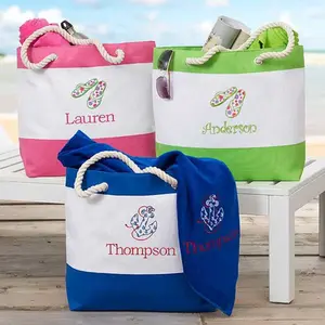 Borsa da spiaggia personalizzata moda donna monogramma fai da te in bianco ricamato stampato riciclato di grande capacità