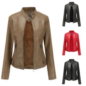 Women Suede Faux Leather Biker Jackets 2020 Autumn Winter New Lady Fashion Matte Motorcycle Coats Solid Color Zipper Outwear