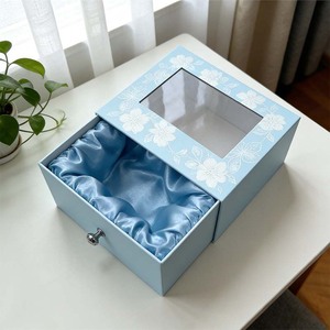 Custom <b>Light</b> Luxury <b>Light</b> Blue Rigid Gift Box Eco-Friendly Recycled Materials <b>Window</b> Drawer-Style Holiday Packaging - Product Image 2