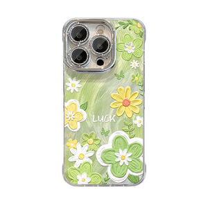 Custodia per <span class=keywords><strong>iPhone</strong></span> 17/16/14 con motivo floreale verde dipinto a olio, 14 strati di tessuto, senza cornice, anti-caduta ultra-sottile per donna. - Product Image 1