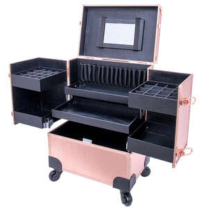 Caja de cosméticos profesional Rose Gold Nail Tattoo Rolling Makeup Case on Wheels <span class=keywords><strong>Maleta</strong></span> multifunción de belleza Trolley - Product Image 4