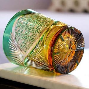 Vaso japonés Edo Kiriko estilo antiguo de 8oz-ámbar azul whisky agua cerveza vino cóctel Copa con grabado - Product Image 3