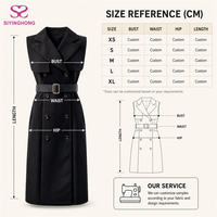 Robe Trench Sans Manches Personnalisée pour Femme, Double Boutonnage, Col Cranté, Ceinture à la Taille, Jupe Mi-Longue Évasée avec Rabat Anti-Pluie, Idéale pour le Bureau