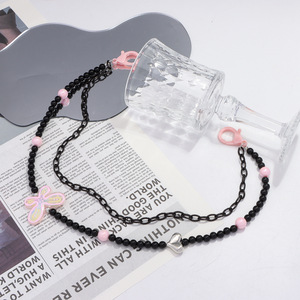Cadena de cintura Yueli de doble capa con cuentas de mariposa, de resina acrílica y lucita, estilo casual hip hop para mujer, en rosa y negro, a la moda. - Product Image 2