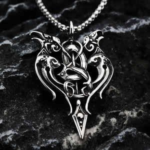Collier Pendentif Double Corbeau Viking Odin en Acier Inoxydable Rétro Américain Européen pour Homme, Bijou Tendance, Idéal Cadeau - Product Image 1
